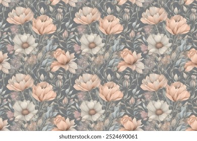 Floral seamless background for textile or book covers, manufacturing, wallpapers, print, gift wrap