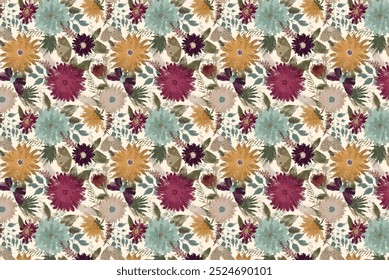 Floral seamless background for textile or book covers, manufacturing, wallpapers, print, gift wrap