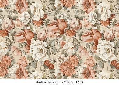 Floral seamless background for textile, cotton fabric, covers, manufacturing, wallpapers, print, gift wrap and scrapbooking.