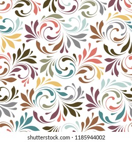 Floral seamless background for textile, wallpapers, wrapping, paper. Flowers and swirls. Art ornament.