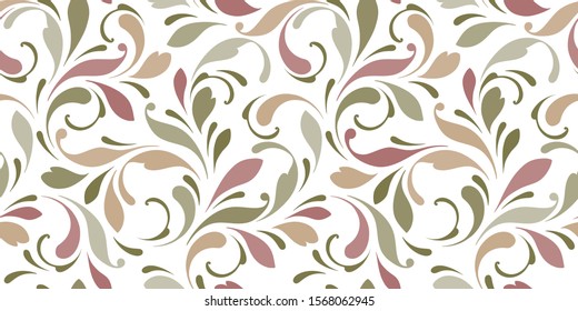 Floral seamless background for textile, wallpapers, wrapping, paper. Flowers and swirls. Art ornament.