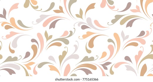 Floral seamless background for textile, wallpapers, wrapping, paper. Flowers and swirls. Art ornament.