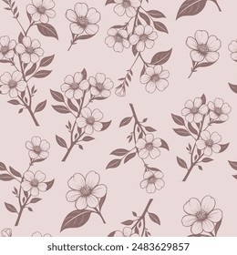 floral seamless background. vector illustration with flowers, leaves and twigs in elegant powdery lilac tones