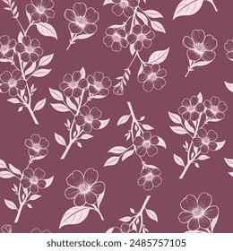 floral seamless background. vector illustration with flowers, leaves and twigs in elegant lilac tones