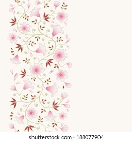 Floral seamless background. Vertical border with decorative flowers. Vector pattern. 