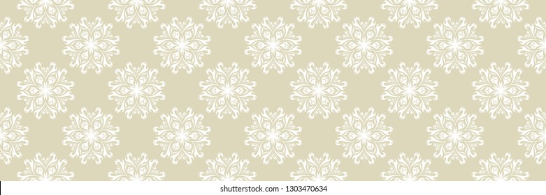 Floral seamless background. White design on long olive green backdrop