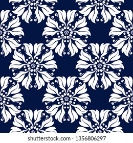 Floral seamless background. White design on dark blue backdrop