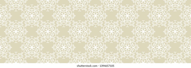 Floral seamless background. White design on long olive green backdrop