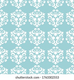 Floral seamless background. White pattern on blue backdrop. Vector illustration
