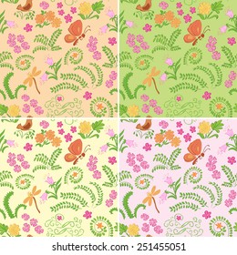 floral seamless backgrounds with nature elements - vector set