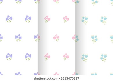 Floral seamless backgrounds. Tiny bouquets of flowers. Abstract pretty flowers. Simple backgrounds with hand drawn wild flowers. Good for floral wallpaper, wrapping paper, backgrounds, banner, covers