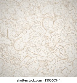 Floral seamless beige abstract hand-drawn card. Vector eps10 background.