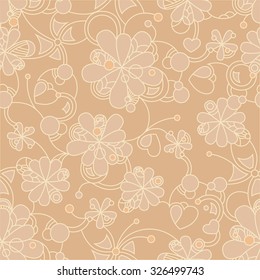 Floral seamless beige pattern on beige background