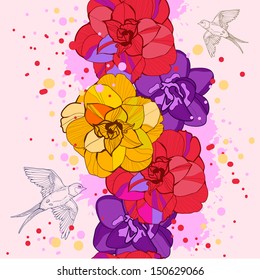 Floral seamless with birds