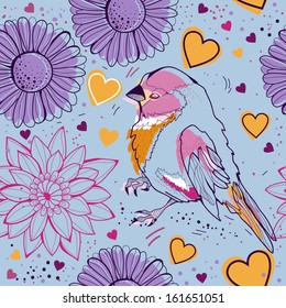 Floral seamless with birds
