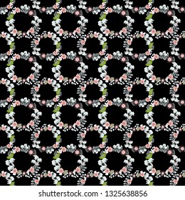 Floral seamless black, green and gray background for textile, book covers, manufacturing, wallpapers, print, gift wrap. Millefleurs. Liberty style. Simple cute vector pattern in small-scale flowers.