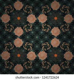 Floral seamless black, orange and brown background for textile, book covers, manufacturing, wallpapers, print, gift wrap. Simple cute vector pattern in small-scale flowers. Liberty style. Millefleurs.