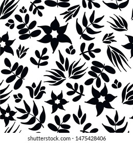 Floral seamless black and whie patern. Vector