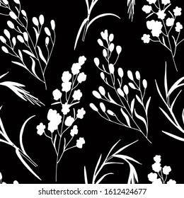 floral seamless black and white vector illustration