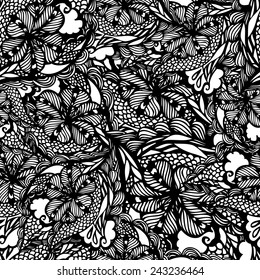 Floral seamless black-and-white pattern