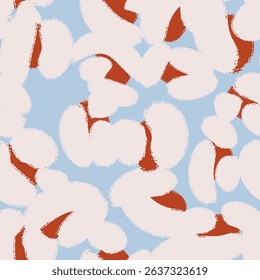 Floral seamless blue pattern with different abstract white cotton  flowers. Vector background, design, print