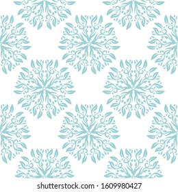 Floral seamless blue pattern on white background. Vector illustration