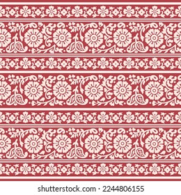 FLORAL SEAMLESS BORDER WITH BLOCK PRINT DETAIL SEAMLESS PATTERN IN EDITABLE VECTOR FILE