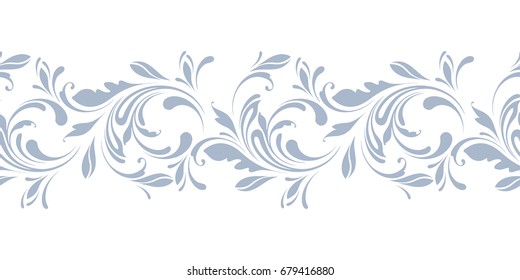 Floral seamless border. Decorative swirls and flowers pattern. Design for frames, tape, ribbon.