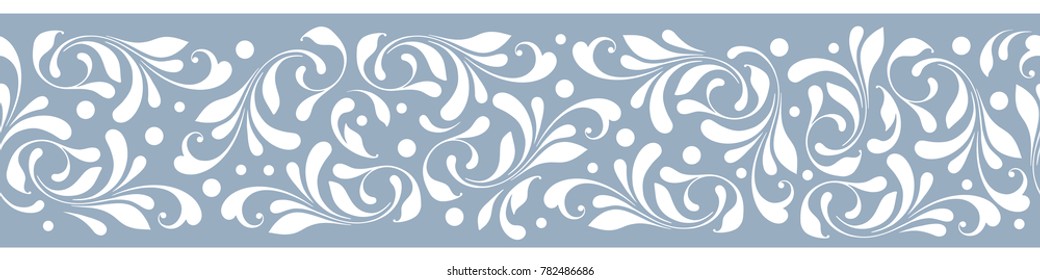 Floral seamless border. Decorative swirls and flowers pattern. Lacy design for frame, tape, ribbon.