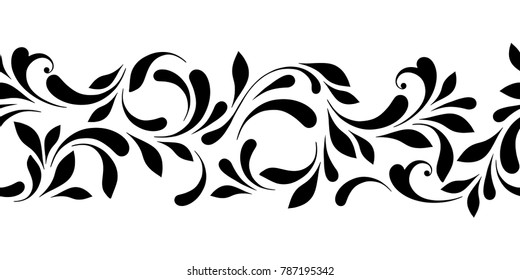 Floral seamless border. Endless flowery pattern for ribbons, fabric, wrapping, wallpaper, tape. Decorative design element for background and cover.