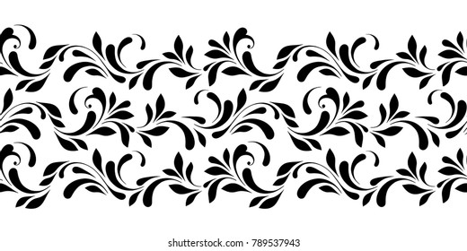 Floral seamless border. Endless flowery pattern for ribbons, fabric, wrapping, wallpaper, tape. Decorative design element for background and cover.