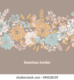 Floral seamless border with flowers and olives.