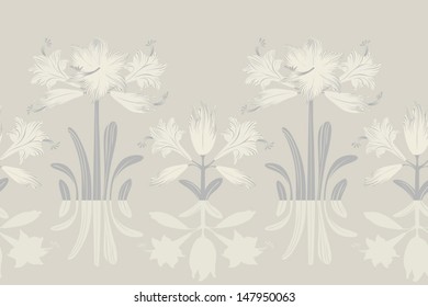 Floral seamless border with lily. Vector pattern