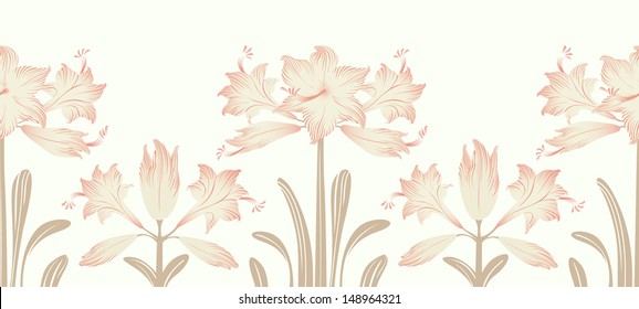 Floral seamless border with lily. Vector pattern