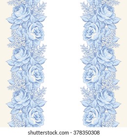 Floral seamless border. Pattern of roses. Vector illustration.