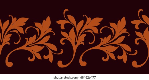 Floral seamless border pattern. Vintage oriental ornament for design ribbon, tape, circular decor.