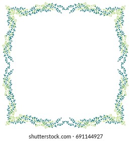 Floral seamless border. Square frame from charming thin twigs. Greeting card template. Design artwork for the poster, invitation, calendars. Place for text. 