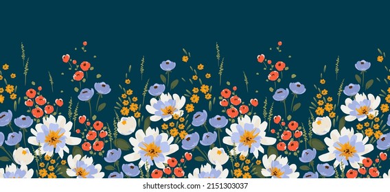 Floral seamless border. Vector design for paper, cover, fabric, interior decor and other use