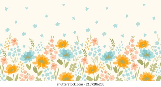 Borde sin fisuras florales. Diseño de vectores para papel, cubierta, tela, decoración interior y otros usos