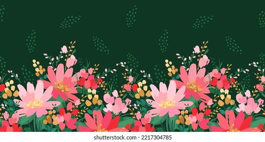 Floral seamless border. Vector design for paper, cover, fabric, interior decor and other use