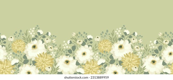 Floral seamless border. Vector design for paper, cover, fabric, interior decor and other use