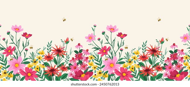 Floral seamless border. Vector design for paper, cover, fabric, interior decor and other use