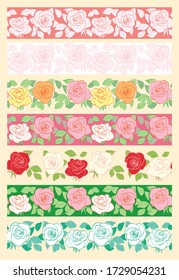 floral seamless borders with roses - vector set of decorative ornaments