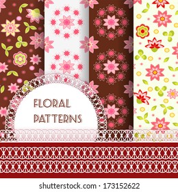Floral seamless and borders. Set Vector illustration.
