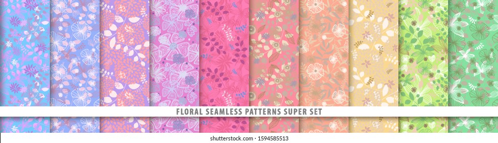 floral seamless bundle brand new floral seamless pattern vector design set flowers and leaves colorful vector background fabric and textile print floral seamless bundle happy makeup love plant classic