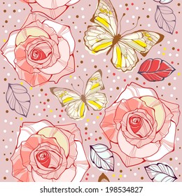 Floral seamless with butterflies