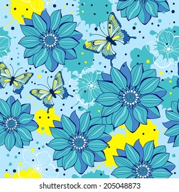 Floral seamless with butterflies