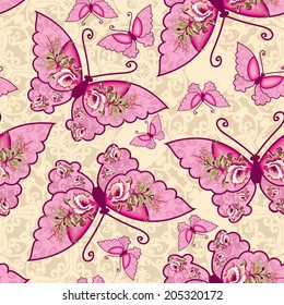 floral seamless with butterfly