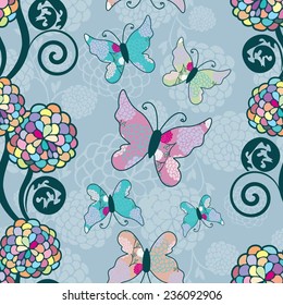 floral seamless with butterfly