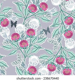 floral seamless with butterfly